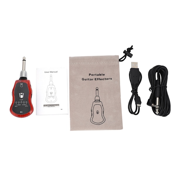 Portabel Bluetooth-gitarr-effektpedal med 3,5 mm utgångsjack, 5 ljudlägen, tillbehör