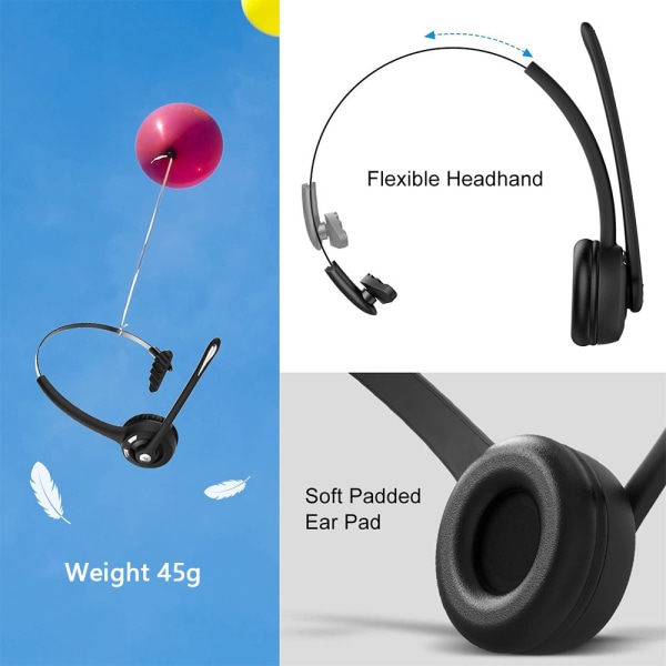 Bluetooth headset/mobiltelefonheadset med mikrofon, trådlöst kontorsheadset, hörsnäcka över huvudet, Bluetooth hörlurar för mobiltelefon till bil