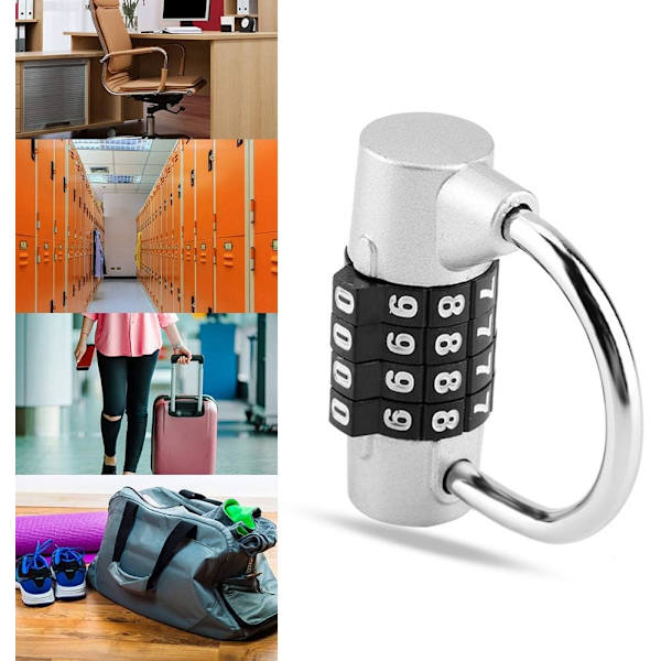 4-siffrig kombinationshänglås, 4-siffrig kodlösenhänglås för utomhusbruk för resor/resväskor/gymförvaringsskåp, säkerhetslösenhänglås (silver)