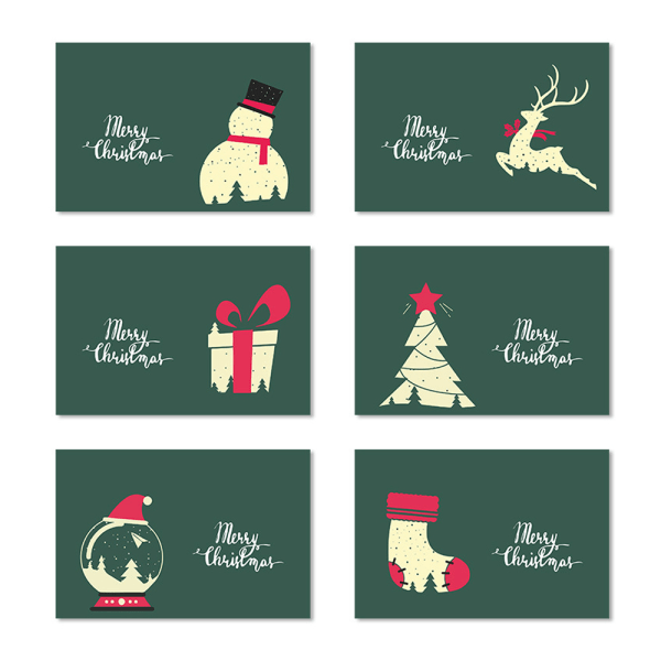 6 pakker fargerike julekort for vinterferien