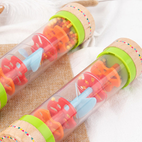 Baby Rainmaker Regnstav Simulation Trä Regnbåge Skallra Rainmaker Leksak Regndroppar Musikinstrument Färgglad Regnljud Cylinder