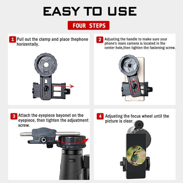 Universal Telefonadapter - Adapter til kikkerter, teleskoper, monokulære, udsigtskikkerter, mikroskoper - Passer til de fleste smartphones