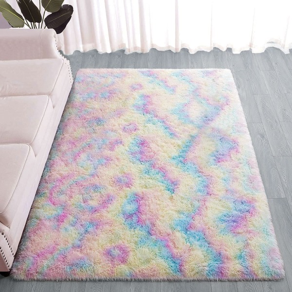 Fluffy Area Tepper, 3X5 Feet Rainbow Carpet, Ultra mykt innendørs