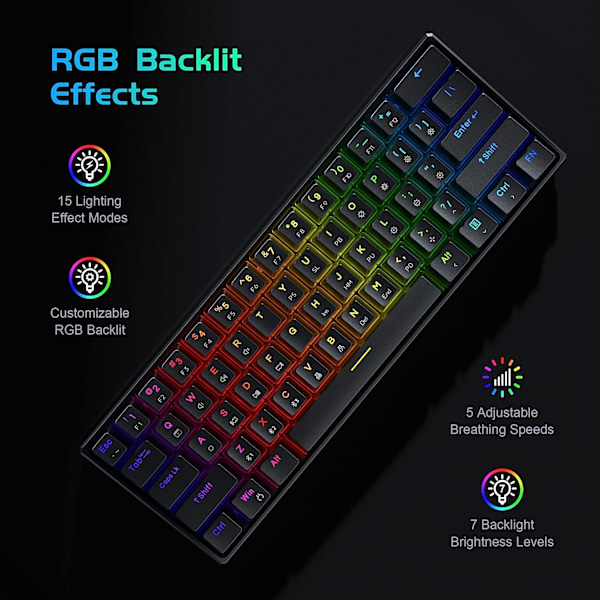 Bluetooth/2.4G/USB 60% Mekaniskt SpelTangentbord RGB