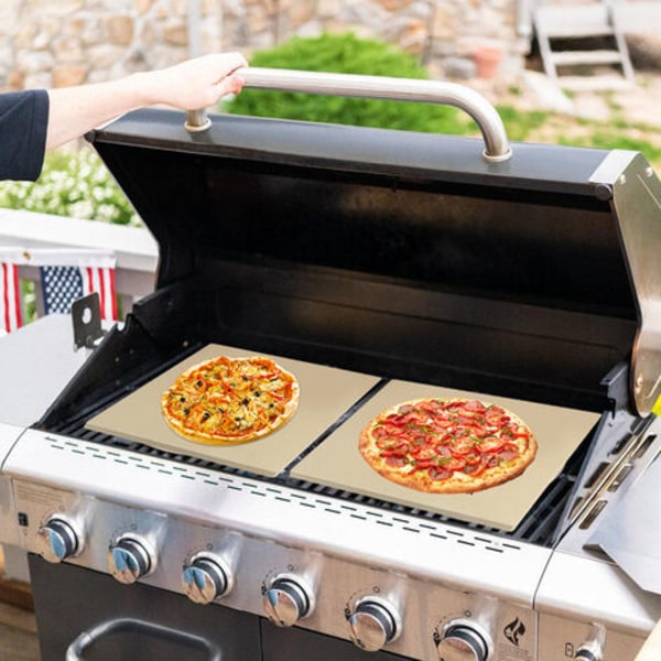 Cordierit pizzasten rektangulær brødsten træ pizzaspade HxBxD: 15 x 300 x 380 mm