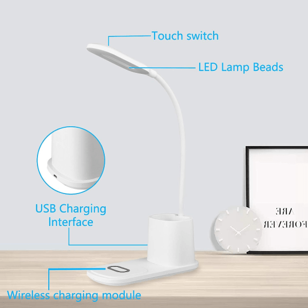 Skrivebordslampe Led, Bordlampe Led med Trådløs Oplader