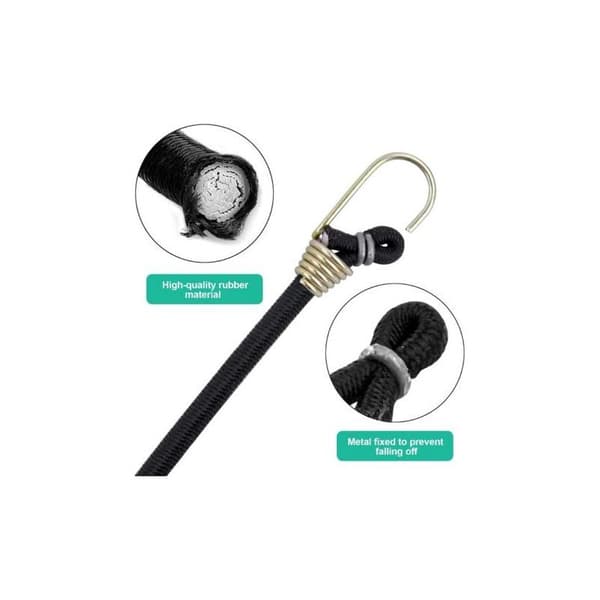 10 Bungee-snore, kraftig elastik, metalkrog, 26,5 cm rem, til campingcykelbil