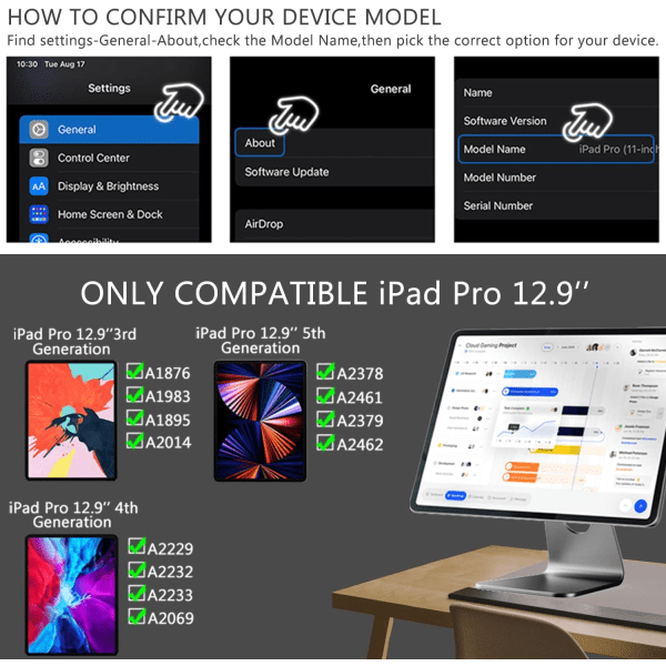 Magnetisk iPad-stativ, roterbart flytende magnetisk iPad Pro 12.9-stativ med flere vinkler Kompatibel med Apple iPad Pro 12.9 tommer - iPad Pro