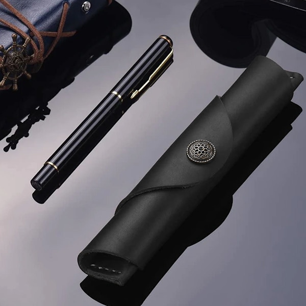 Vintage Håndlavet Læder Enkelt Pen Etui Holder Ko Hud Fyldepen Ærme Rulle Wrap Pen Pung