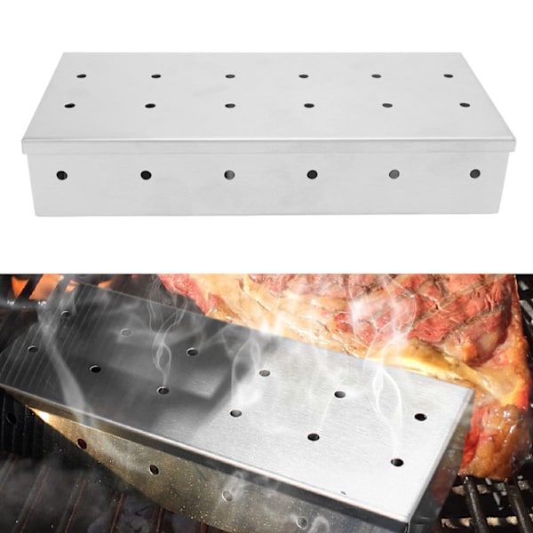 Rökbox Professionell Rektangulär Tillsätt Rökig BBQ-smak Rostfritt Stål Rökbox för Grilltillbehör