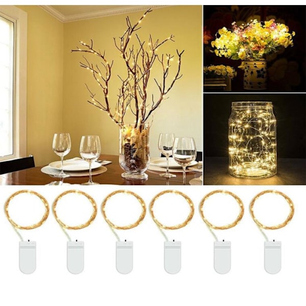 Eventyrlige lyslenker, 6-pakning 7ft 20 LED stjernelys CR2032 Batt