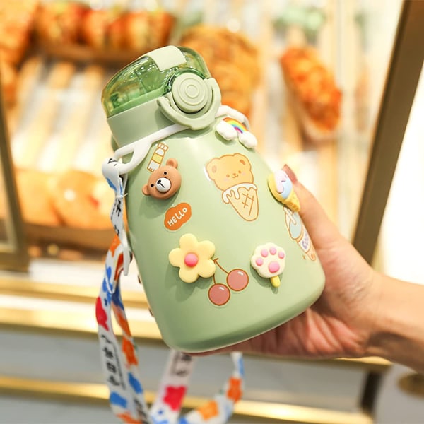 Kawaii Water Bottle with Straw and Big Belly Cup Insulated Cold