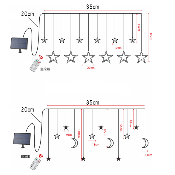 Solstjerne månesnorlys med fjernkontroll 8 moduser Curtai