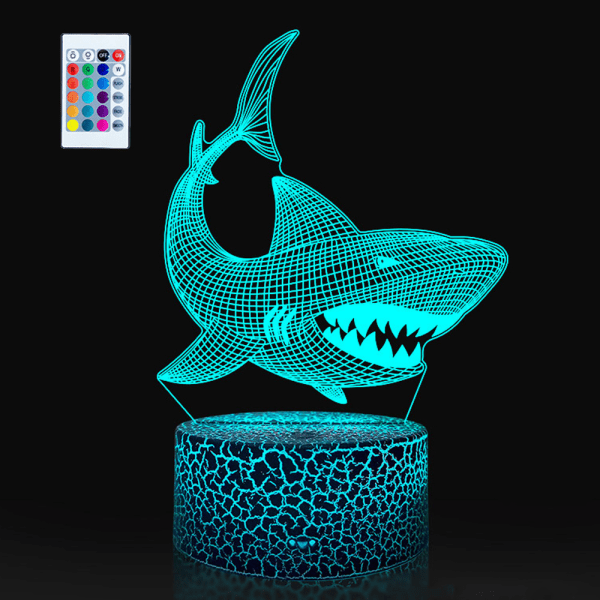 Shark series 3d liten bordslampa, kreativ färgglad fjärrkontroll style2