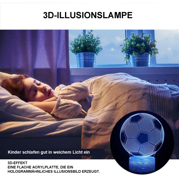 1 stk. - Fodbold 3D Vision Natlys - Sort Sæde Farverig
