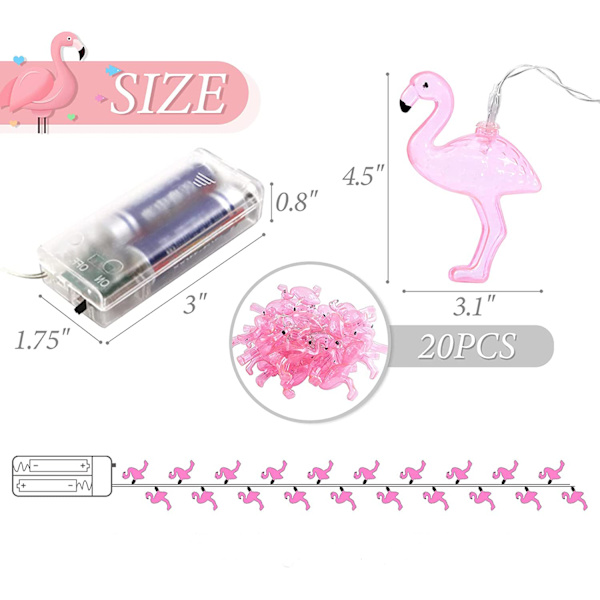Rosa Flamingo ljusslinga, 6,5 fot ljusslinga med 20 LED-lampor