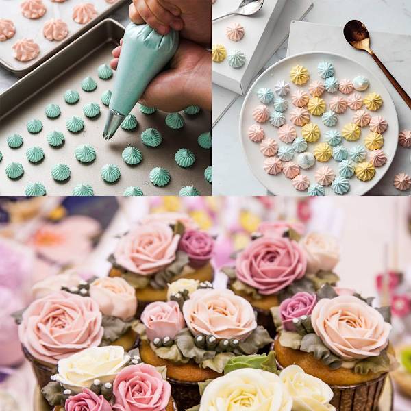 Kakedekorasjonsutstyr 24 profesjonelle rustfrie stål DIY frosting gjenbrukbare koblinger og oppbevaringsbokser