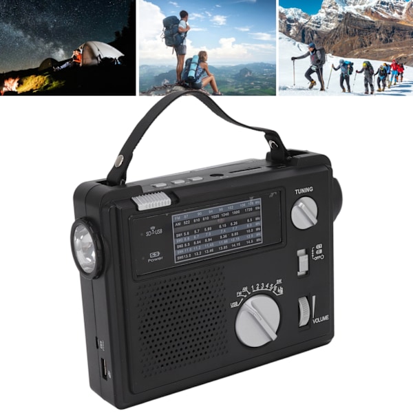 Handvevradio AM FM SW Multi Band LED Nödradio med MP3-uppspelning U-diskslagringskortplats