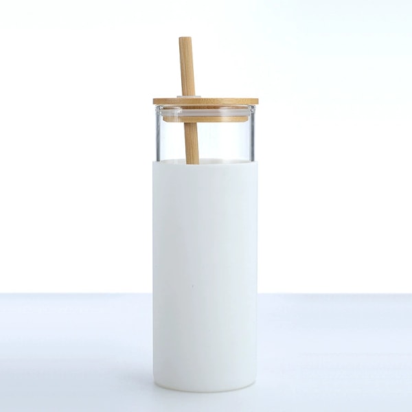 Återanvändbara dricksglas, miljövänligt bambulock, skyddande silikonhylsa, resevänlig, glastumlare, läckagesäker design, BPA-fri för