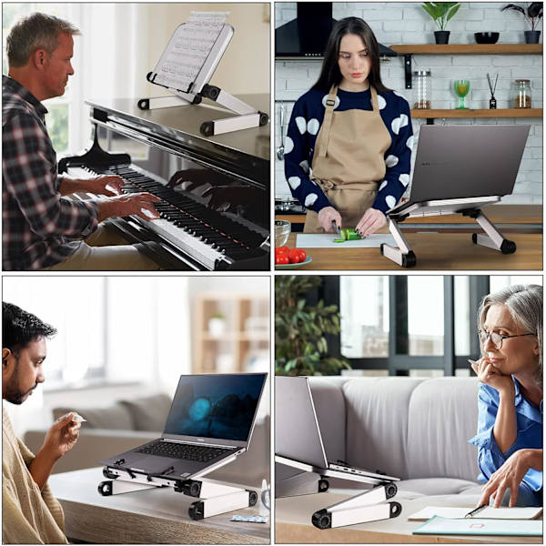 Højde- og vinkeljusterbar bogstand - Ergonomisk stand til tunge lærebøger og tablets, sammenklappelig (hvid)