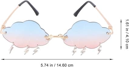 Damesolbriller Rammeløse skyformede solbriller med lynvedhæng Modesolbriller Farverig linse Grå
