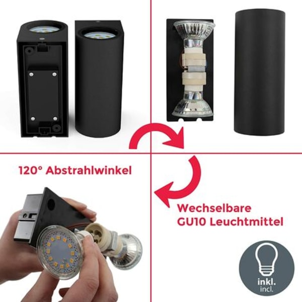 Moderni musta sisä- ja ulkotilojen LED-seinävalaisin, GU10-seinävalaisin