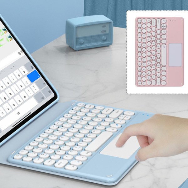 Bluetooth Keyboard Touch, Wireless Keyboard Ultra-Slim Portable with Trackpad, Built-in Rechargeable Battery - Blue pink color