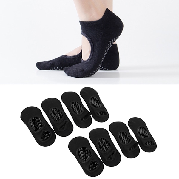 4 Par Antiglidstrumpor för Kvinnor Perfekt för Pilates Pure Barre Balett Dans Barfota Träning Vrist Öppen Design One Size Svart
