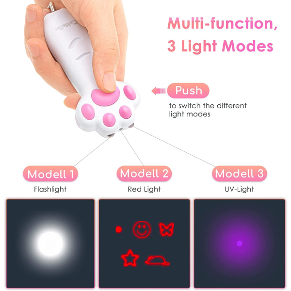 Lemmikkikissan laserlelut 7 in 1 LED-osoitin tassun muotoinen, 3 valaistusmod