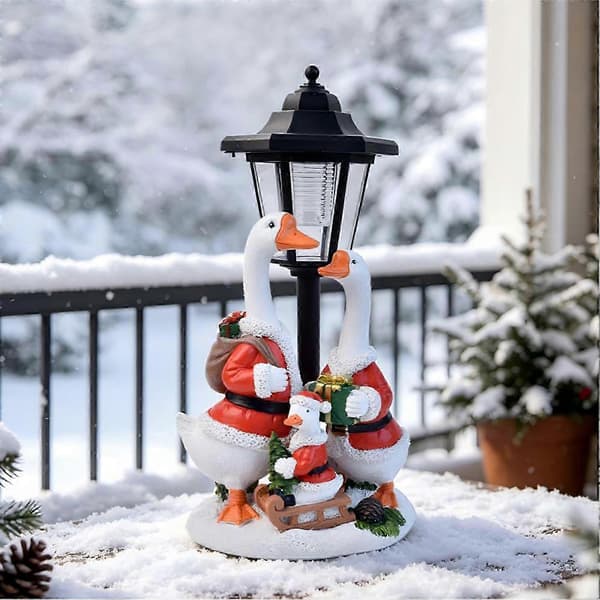 Solar LED Gåsestatue til Veranda, Julefigur til Haven til Vinterdekoration_NY