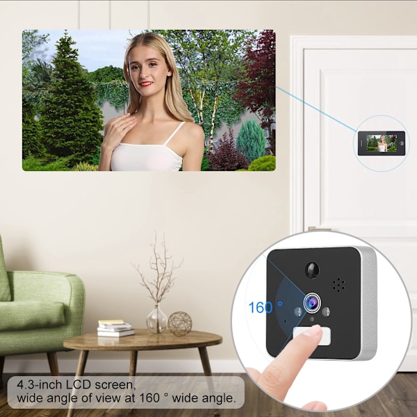 4,3 tommer 960P WiFi Trådløs Digital Dørkikkert IR Dørklokke Video Intercom Monitor