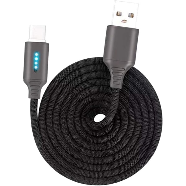USB-C Snabbladdningskabel, Nylon Synk Dataöverföringsladdare - Smart Auto Power Off-kabel för Samsung/Oneplus (Svart)
