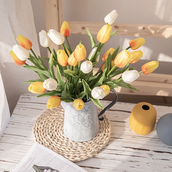 10 st PU konstgjorda tulpaner, realistiska konstgjorda blommor