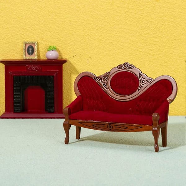 Dockhusmöbler Miniatyr Soffmodell för Dekoration 3-delat Set i Rött