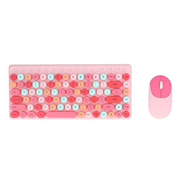 USB Tangentbord Mus Trådlöst Sött Blandad Färg 86 Tangenter Retro Rund Konkav Knapp 1200DPI Gaming Tangentbord Mus Rosa