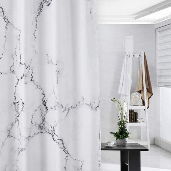 Longziming – Marmor badeforhæng 180 x 180 cm – Vandtæt polyester – 12 rustfri ringe – Skimmelresistent til badeværelset