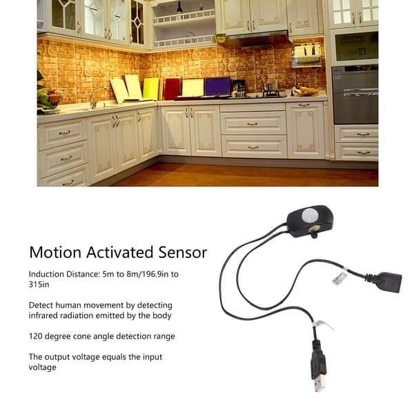 Infrarød detektionsenhed, PIR-sensor med USB-interface til forbedret automatisk lysstyring, bred anvendelse i sikkerhedssystemer (sort)