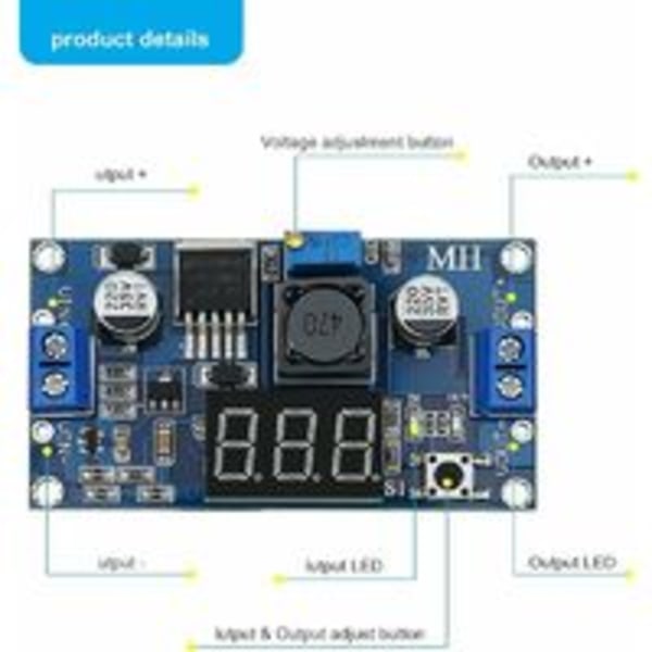 2 st DC-DC Buck Spänningsomvandlare Strömförsörjningsmodul Stabil Justerbar Steg-Ner-Modul 36V 24V 12V till 5V 2A Strömförsörjningsmodul med LED-display——