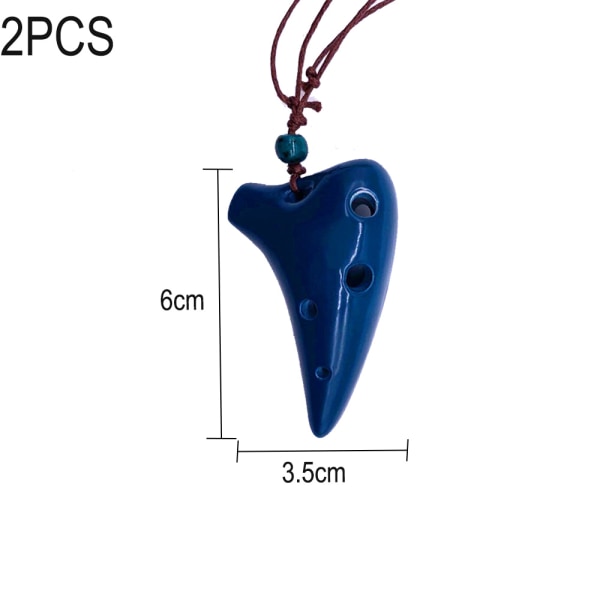 2 stk 6-hulls keramisk mini okarina med snor, for nybegynnere