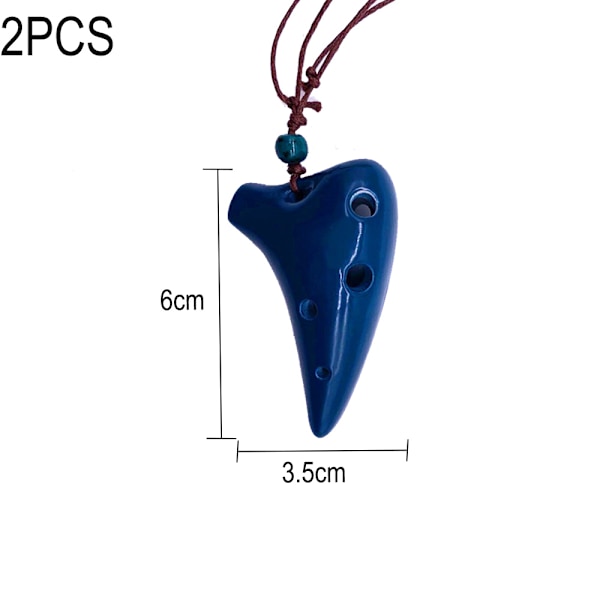 2 stk. 6-huls keramisk mini ocarina med snor, begynder