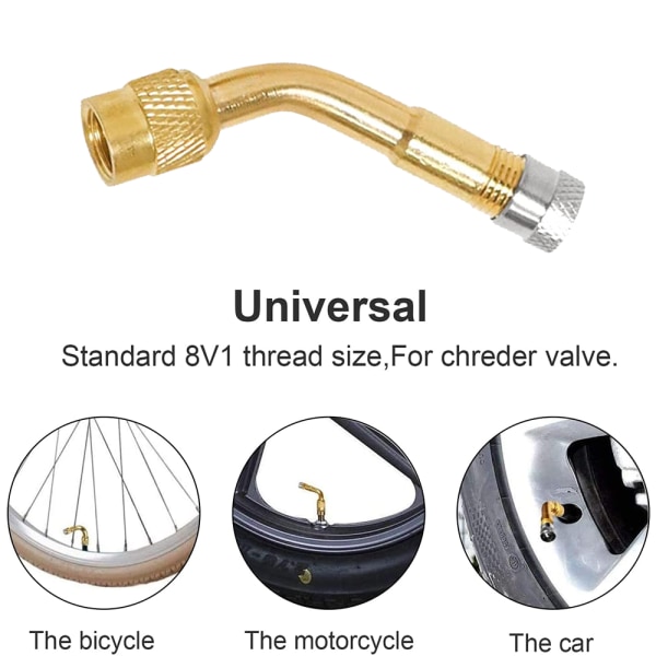 2-pack vinklade mässingsventiler för bil, motorcykel, skoter och cykel