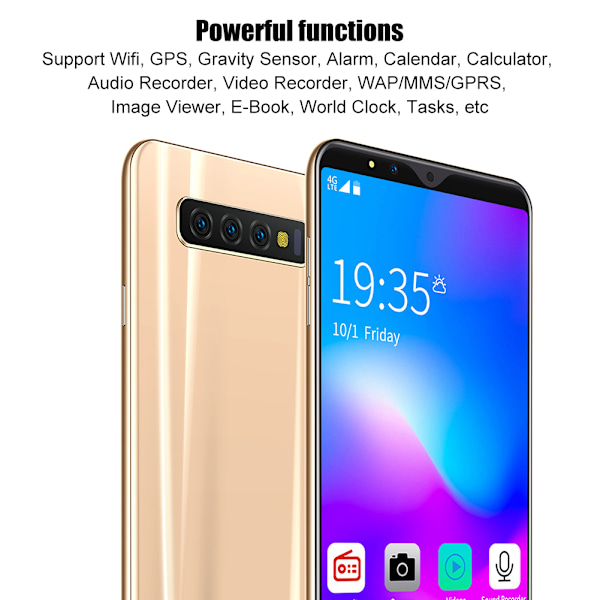 S10+ 5.0 Tum HD-Skärm 4000mAh Lång Standby Stilren 3G Mobiltelefon Guld 100-240V (UK)
