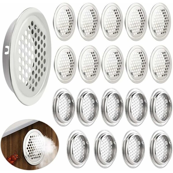 20 PCS Decorative Ventilation Grille 53mm Ventilation Grille Hole Stainless Steel Round Grille Air Vent for Kitchen Cabinet Furniture