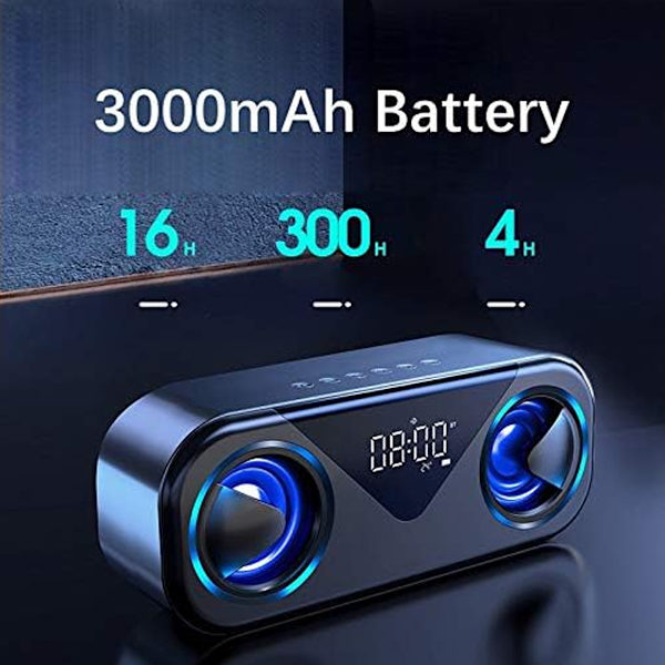 H9 Bluetooth-högtalare Dubbelhögtalare Temperaturdisplay U-disk Uppspelning Trådlös högtalare med väckarklocka för hem och skrivbord Svart