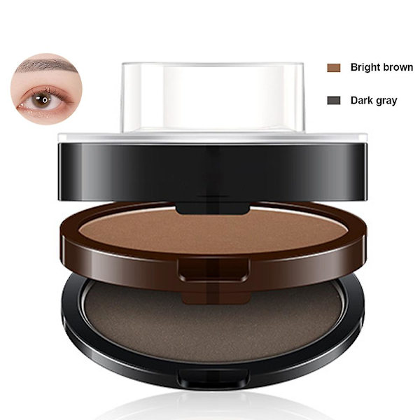 Ögonbrynsstämpel Puder Perfekt Ögonbrynskraft Tre Sälar Naturlig Ögonbrynspulver med Borste Ögon Makeup Verktyg - Mörkgrå + Ljusbrun