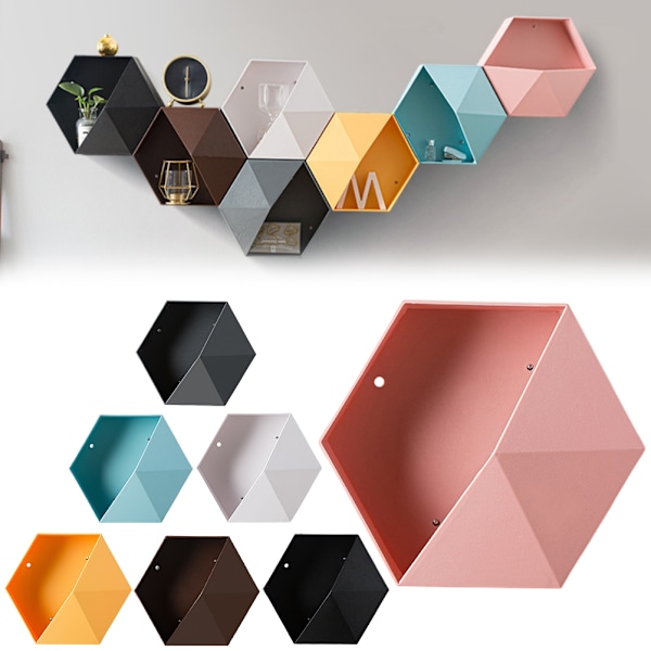 Kuusikulmainen seinähylly Geometrinen kuusikulmainen säilytyshylly Yksinkertainen geometrinen seinälle kelluva hylly