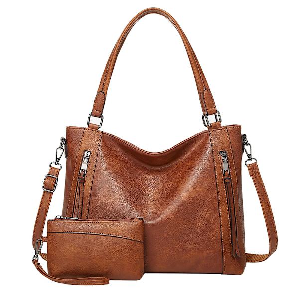 Suuri naisten käsilaukku - Ostoskassi, Shopper, Naisten nahkainen olkalaukku, Naisten crossbody-laukku, Tekonahkainen käsilaukku lompakolla, 2 kpl
