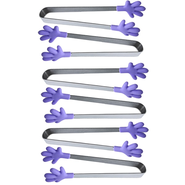 6 STK silikone mini tang, håndformet madtang, farverig