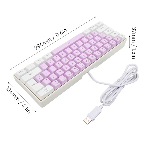 Speltangentbord USB 61 tangenter RGB bakgrundsbelyst ergonomisk kontrastfärg platsbesparande trådbundet tangentbord för stationär bärbar dator vit lila