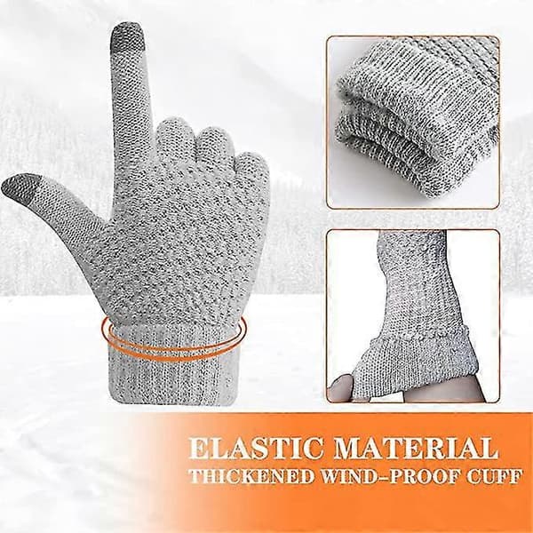 Dww-2 par kvinders vinter touch screen handsker varme fleeceforede strikhandsker elastisk manchet vinter sms-handsker sort + grå